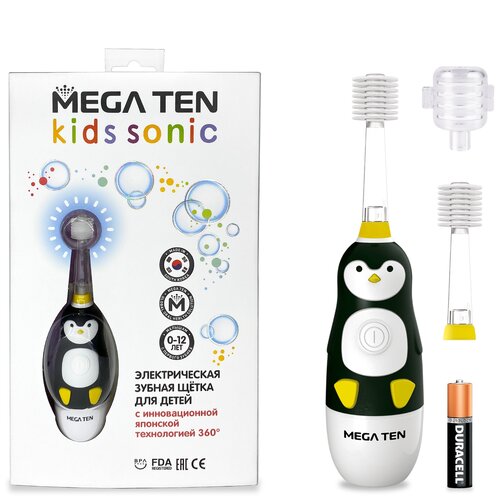 Звуковая зубная щетка MEGA Ten Kids Sonic Пингвиненок в наборе
