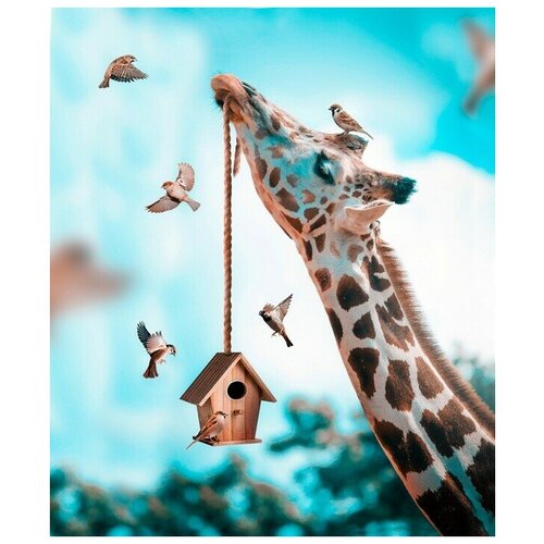Интерьерная картина-обогреватель WarmART "Воробьи и их друг жираф" 100х60 см