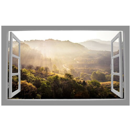 Интерьерная картина-обогреватель WarmART "Вид из окна: рассвет в горах" 60х100 см