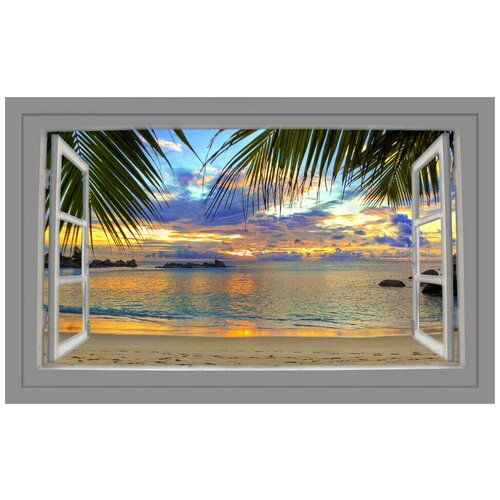 Интерьерная картина-обогреватель WarmART "Вид из окна: Пляж на закате" 60х100 см