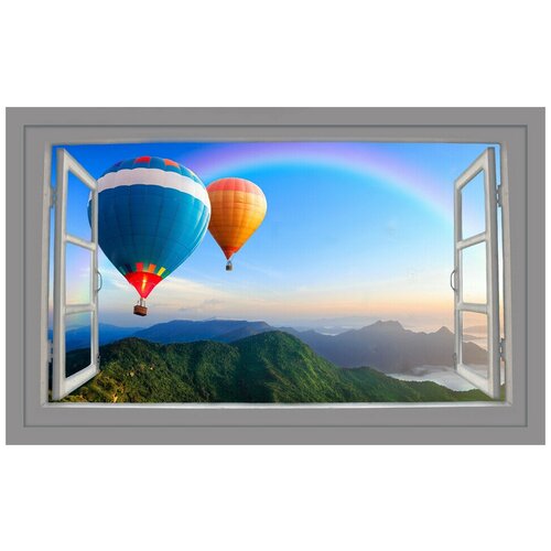 Интерьерная картина-обогреватель WarmART "Вид из окна: воздушные шары в горах" 60х100 см