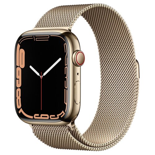 Умные часы Apple Watch Series 7 GPS + Cellular MKJY3FD/A 45мм Gold Stainless Steel Case with Gold Stainless Steel Milanese Loop