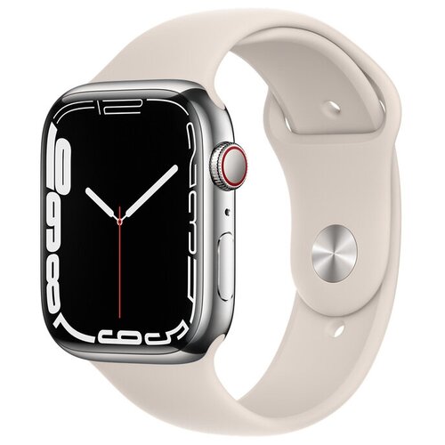 Умные часы Apple Watch Series 7 GPS + Cellular MKJV3FD/A 45мм Silver Stainless Steel Case with Stalight Sport Band