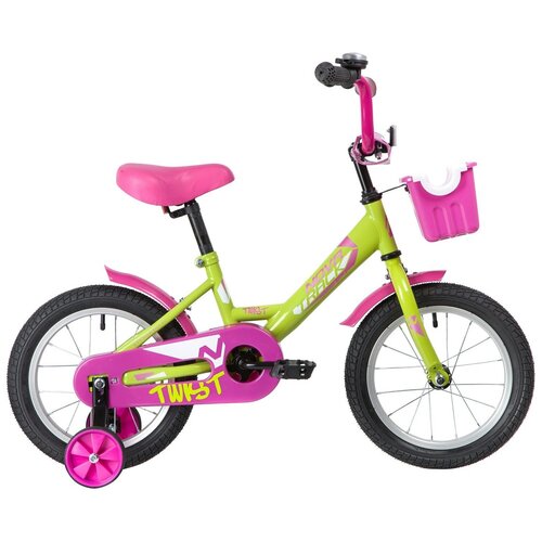 Детский велосипед NOVATRACK Twist 14 Зеленый-розовый(2020) с корзиной