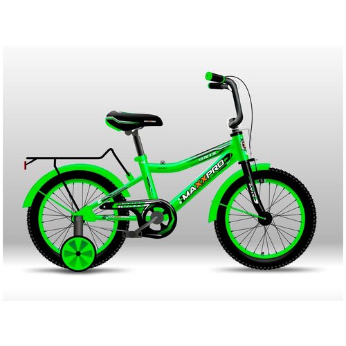 Детский велосипед MaxxPro ONIX 14 зелёно-чёрный с боковыми колесами