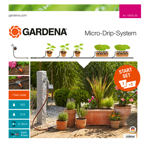Комплект микрокапельного полива Gardena 13002-20.000.00 базовый с таймером