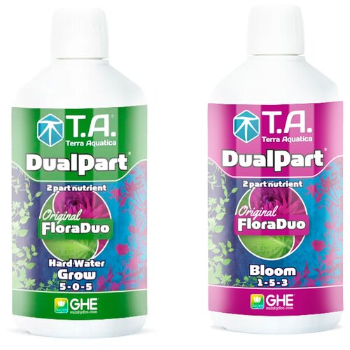 Комплект удобрений Terra Aquatica (DualPart Grow HW 1л + DualPart Bloom 1л) (GHE Flora Duo) для жёсткой воды