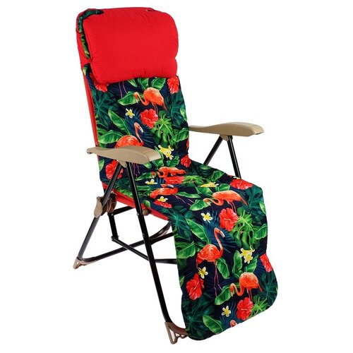 Кресло-шезлонг складное с подножкой и матрасом Haushalt HHK-5/F - принт с фламинго