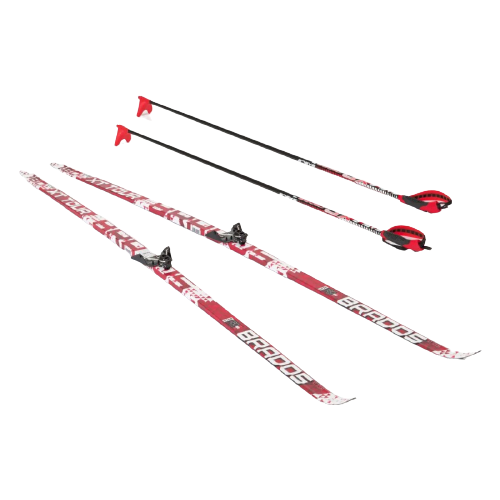 Лыжный комплект STC с креплениями 75 мм с палками 200 STEP Brados XT TOUR Red