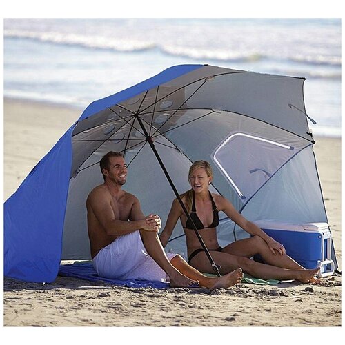Большой пляжный зонт от солнца с окошками и карманами LUXLINE зонт для рыбалки зонт палатка складной пляжный зонт синий
