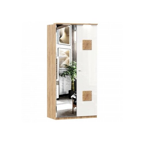 Шкаф двухстворчатый с зеркалом с декоративными накладками Любимый дом Фиджи (Дуб Золотой/Белый)