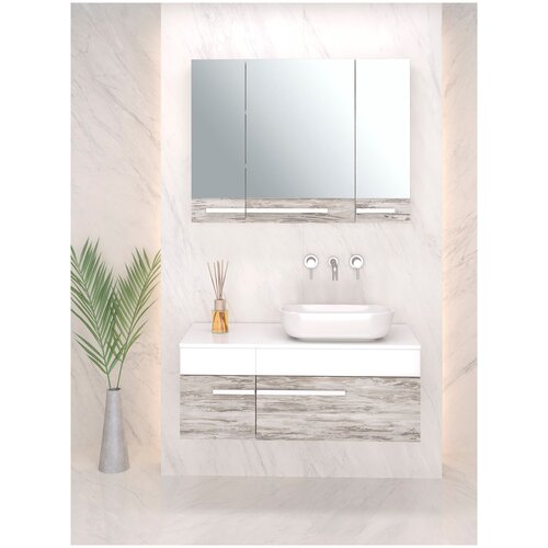 Мебель для ванной / Runo / Вудлайн 100 / подвесной / тумба с раковиной Moduo 50 square / шкаф для ванной / зеркало для ванной