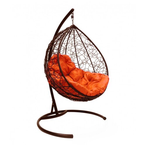 Подвесное кресло кокон «Капля» ротанг коричневое/оранжевая