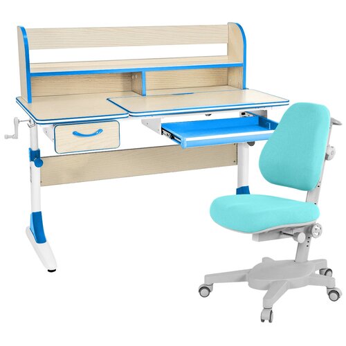 Комплект Anatomica Smart-60 Lux парта + кресло + надстройка + органайзер + ящик клен/серый с зеленым креслом Armata