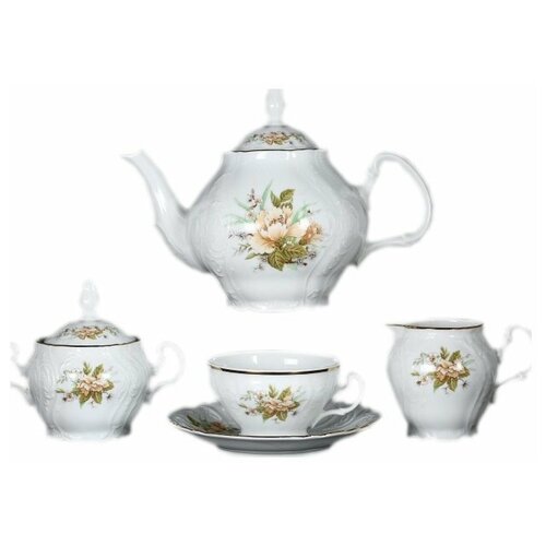 Чайный сервиз Bernadotte Зеленый цветок 6 персон 17 предметов