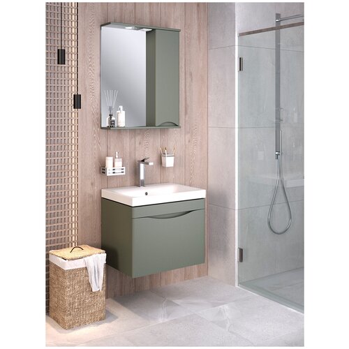 Мебель для ванной / Runo / Афина 60 подвесная/ цемент / тумба с раковиной Moduo 60 / шкаф для ванной / зеркало для ванной