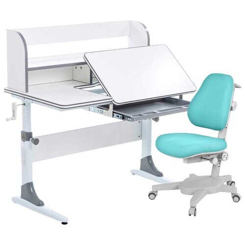 Комплект Anatomica Smart-30 парта + кресло + органайзер белый/серый с голубым креслом Armata