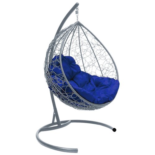Подвесное кресло Капля с ротангом серое / синяя подушка M-Group