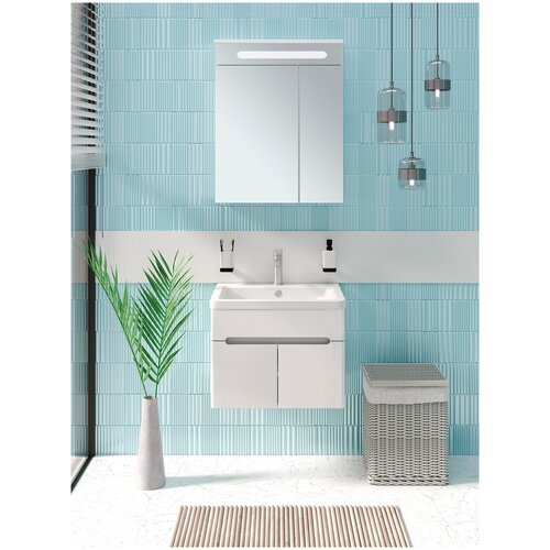 Мебель для ванной / Runo / Парма 60 /2 двери/ подвесной / тумба с раковиной OMEGA 60 / шкаф для ванной / зеркало для ванной