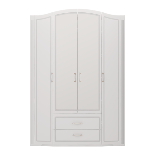 Шкаф для одежды четырехдверный Виктория 2 с ящиками Ижмебель белый глянец