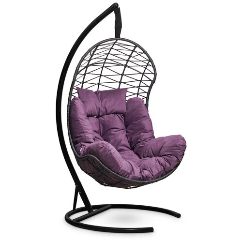 Подвесное кресло-кокон барселона коричневый + каркас (фиолетовая подушка)