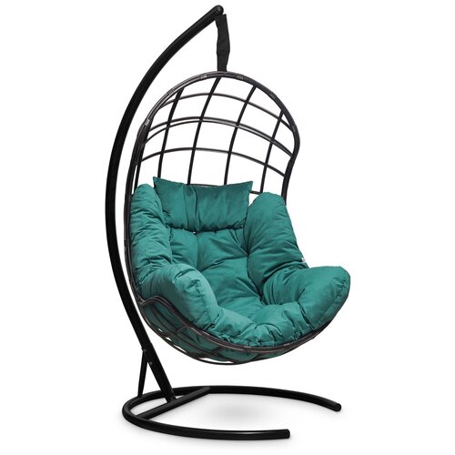 Подвесное кресло-кокон барселона плюс коричневый + каркас (зеленая подушка)