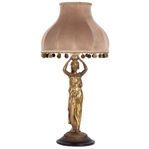Настольная лампа BOGACHO Гречанка бронзовая с темно-бежевым абажуром Классика