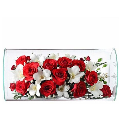 Natural Flowers Розы и орхидеи в стекле TJM2 (32 см)