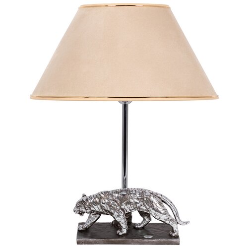 Настольная лампа BOGACHO Тигр серебристая с кремовым абажуром