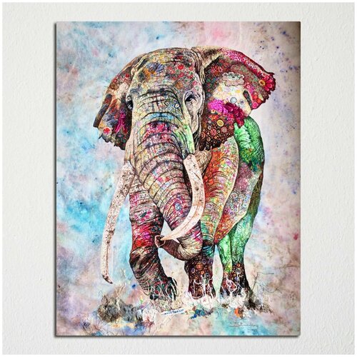 Картина на Стекле - "Цветной Слон"