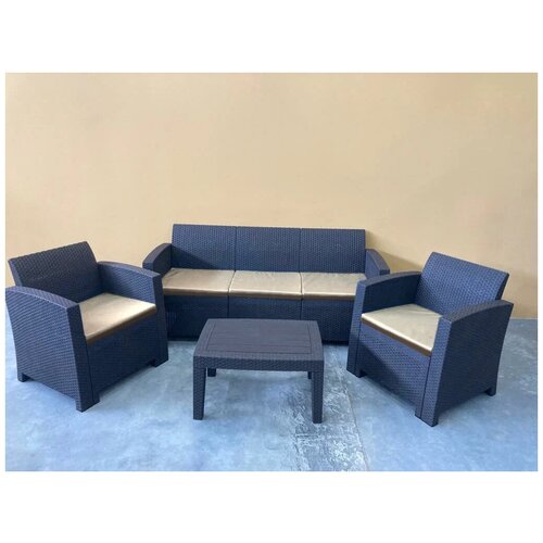Комплект мебели под искусственный ротанг для отдыха с 3-местным диваном Калифорния "California terrace triple set" арт.77787/77794/77770 Мир дачника