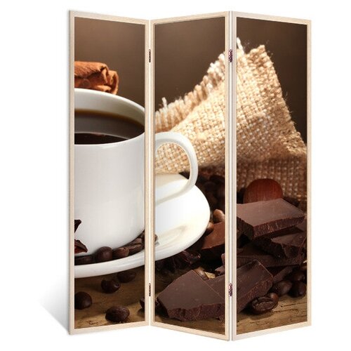 Ширма перегородка Кофейный шоколад 3 створки кремовый дуб 176х140 см