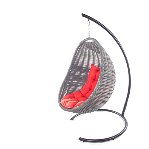 Подвесное плетеное кресло кокон бежевое (под заказ) для садового участка