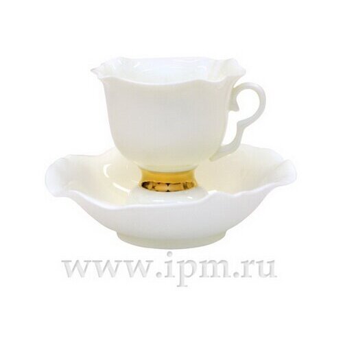Чашка с блюдцем чайная Золотая лента Белый цветок