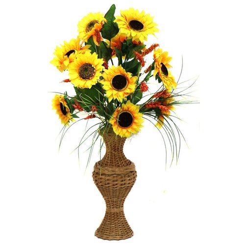 Искусственная композиция подсолнухи в плетеной вазе Б-00-10 /Искусственные цветы для декора/ Декор для дома