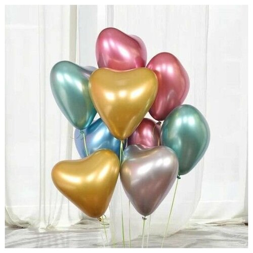 Воздушные шары с гелием ассорти сердца хром разноцветные -38см 25шт
