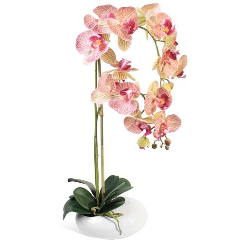 Искусственные цветы Орхидея Фаленопсис 2 ветки в керамическом кашпо