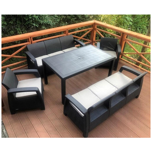 Комплект мебели YALTA BIG FAMILY SOFA SET (Ялта) темно коричневый из пластика под искусственный ротанг