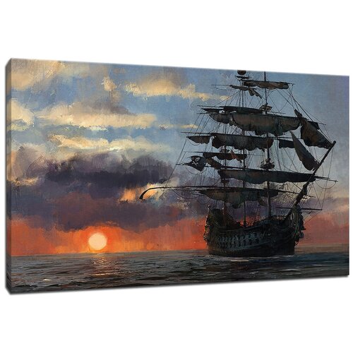 Картина Уютная стена "Пиратский корабль на закате" 110х60 см