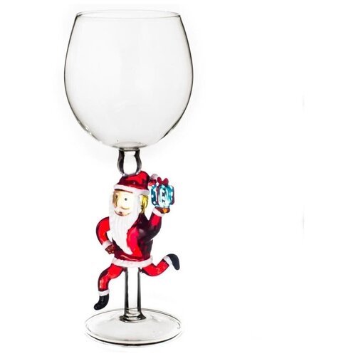 Бокал для вина из стекла ручной работы. " Дед Мороз спешит поздравить"