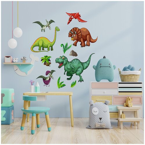 "Наклейки для детей. ""Динозавры"" с контурной резкой. Наклейки в детскую комнату. Наклейки на стену детские. Наклейки на стену для декора. Наклейка интерьерная."