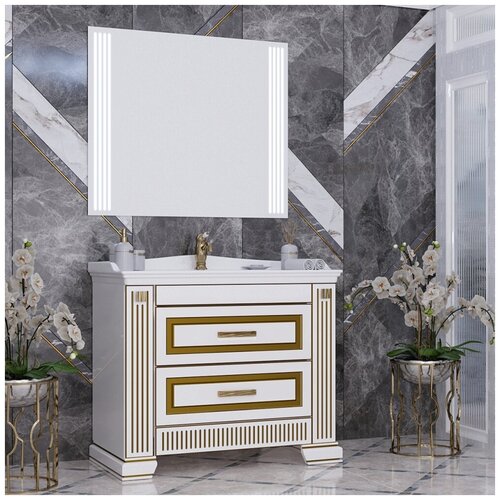 Мебель для ванной Opadiris Оникс 100 золото (тумба с раковиной + зеркало)