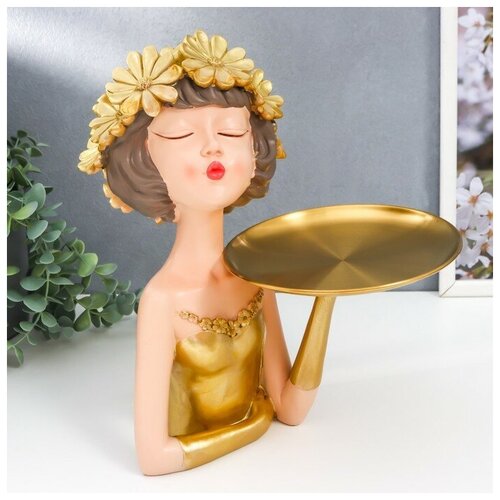 Сувенир полистоун подставка "Девочка с золотыми ромашками в волосах" золото 30