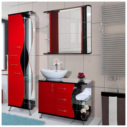 Мебель для ванной Bellezza Рио 90 L красная с черным (тумба с раковиной + зеркало)