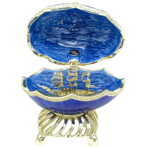 Яйцо пасхальное сувенирное корабль внутри в стиле Фаберже (Faberge Easter Egg) коллекционная интерьерная декоративная шкатулка для ювелирных украшений