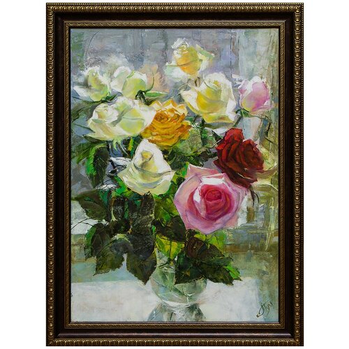 Картина маслом "Розы на окне" Туманова