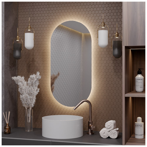Зеркало Олимпия 80*40 "парящее" для ванной с нейтральной LED-подсветкой без кнопки
