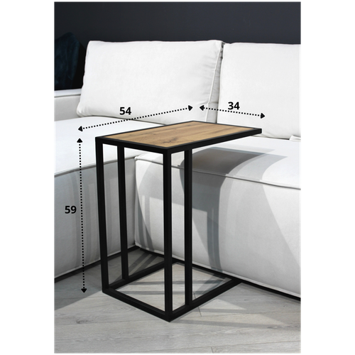 Приставной стол / журнальный стол лофт / приставной столик металл / черный / дерево