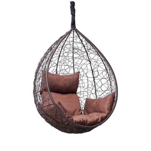 Подвесное кресло-кокон SEVILLA коричневый без стойки (бежевая подушка)