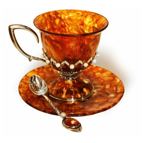 Чашка чайная из янтаря "Императрица" с ложкой (бронза)